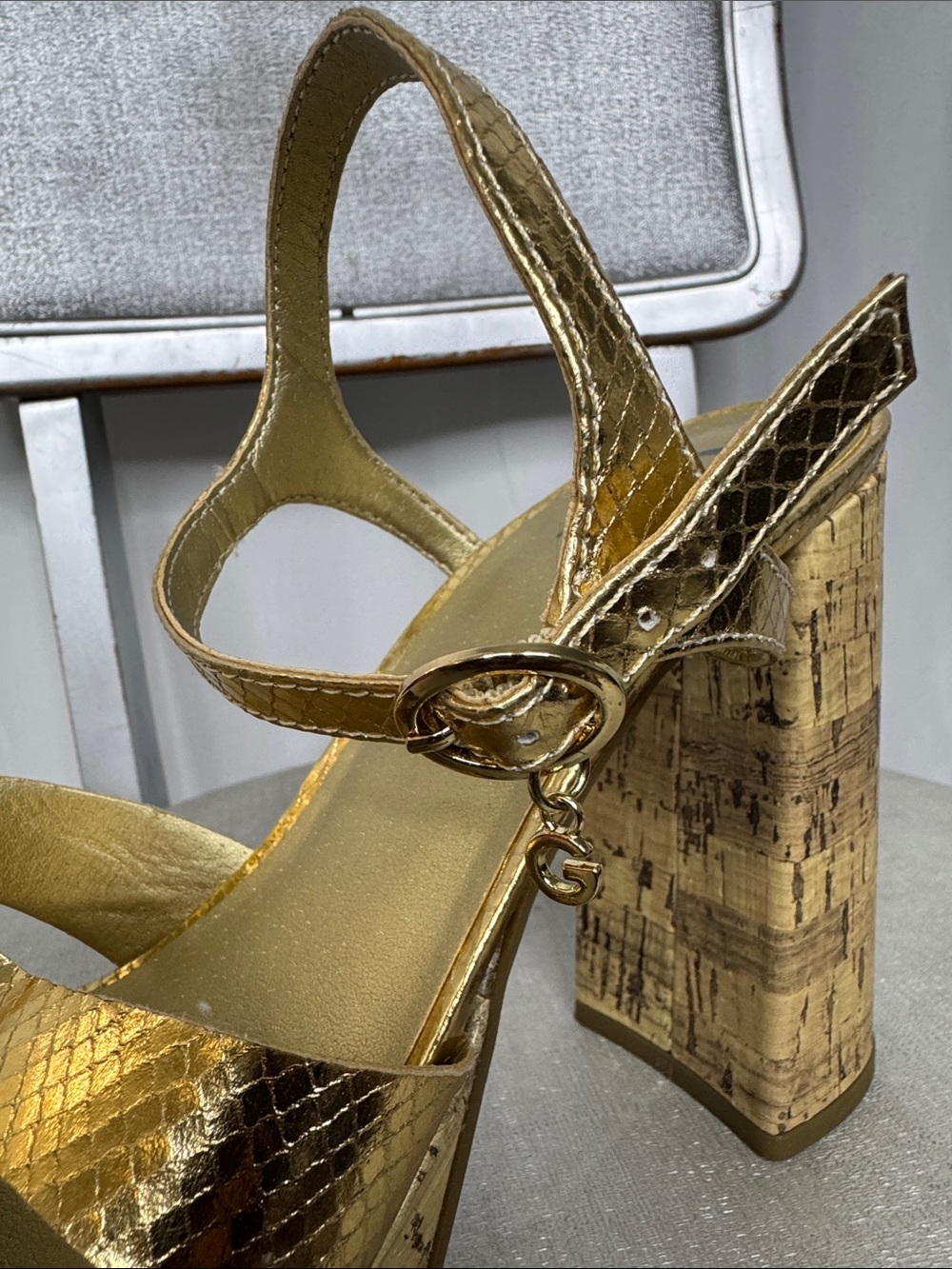 G by Guess Metallic Gold Cork Platform Sandals size 10 NWOT - Picture 9 of 9